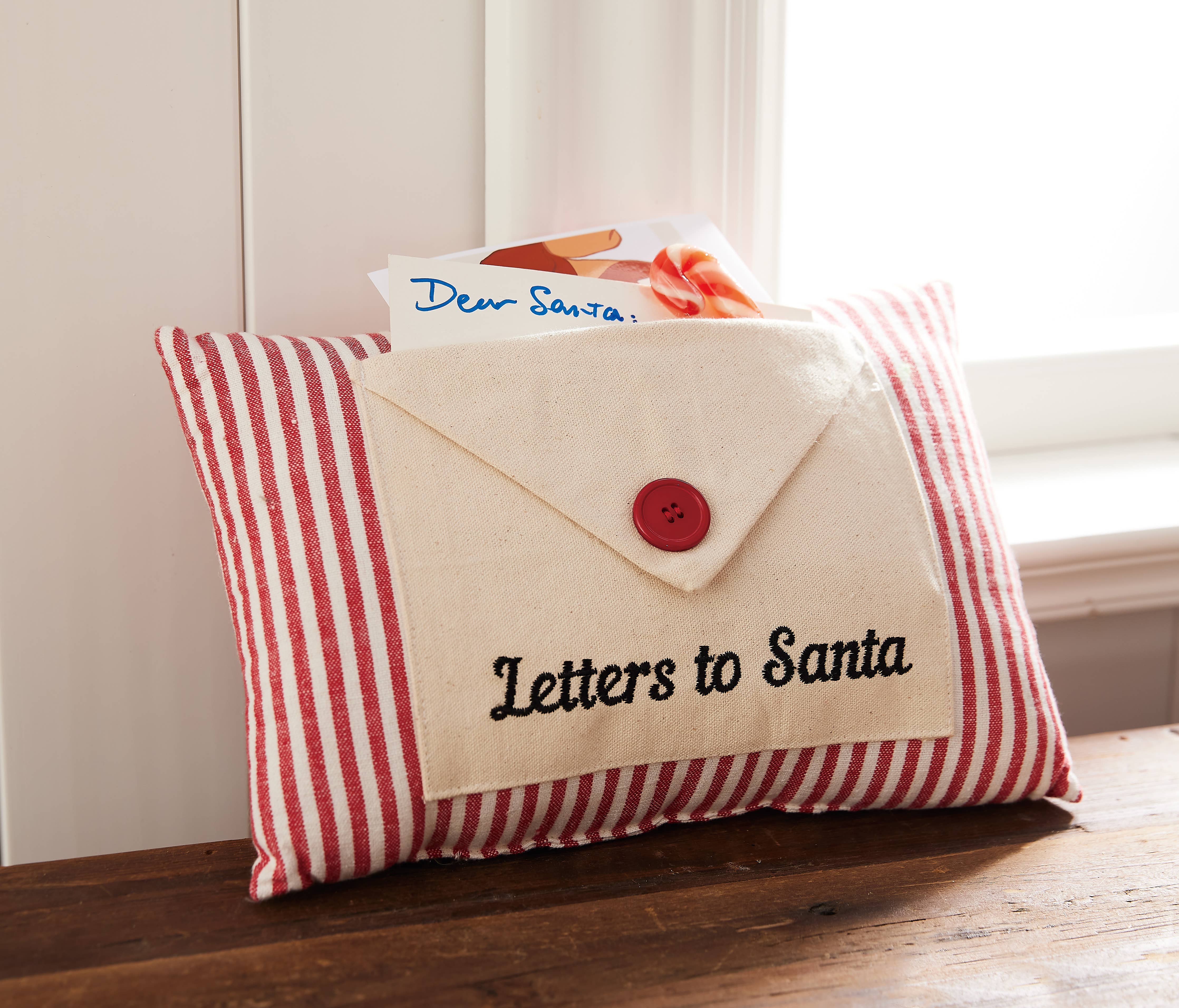 Letter To Santa Embroidered Words W/Button Encloser Pillow