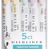 Zebra Mildliner Double Ended Marker Bold & Fine Point Gentle Color Palette 5/Pkg