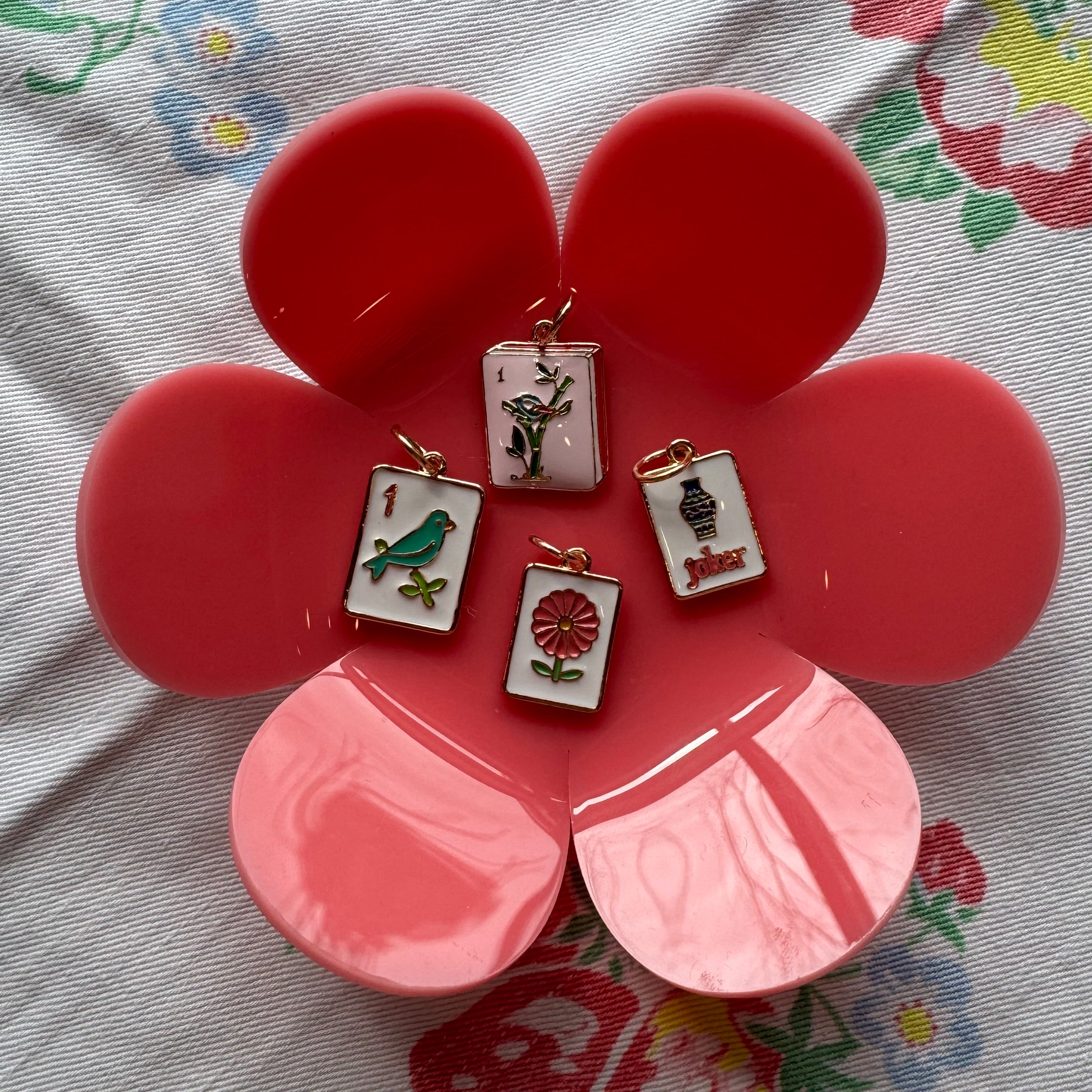 Sparrow Mahjong Tile Charm in White & Teal