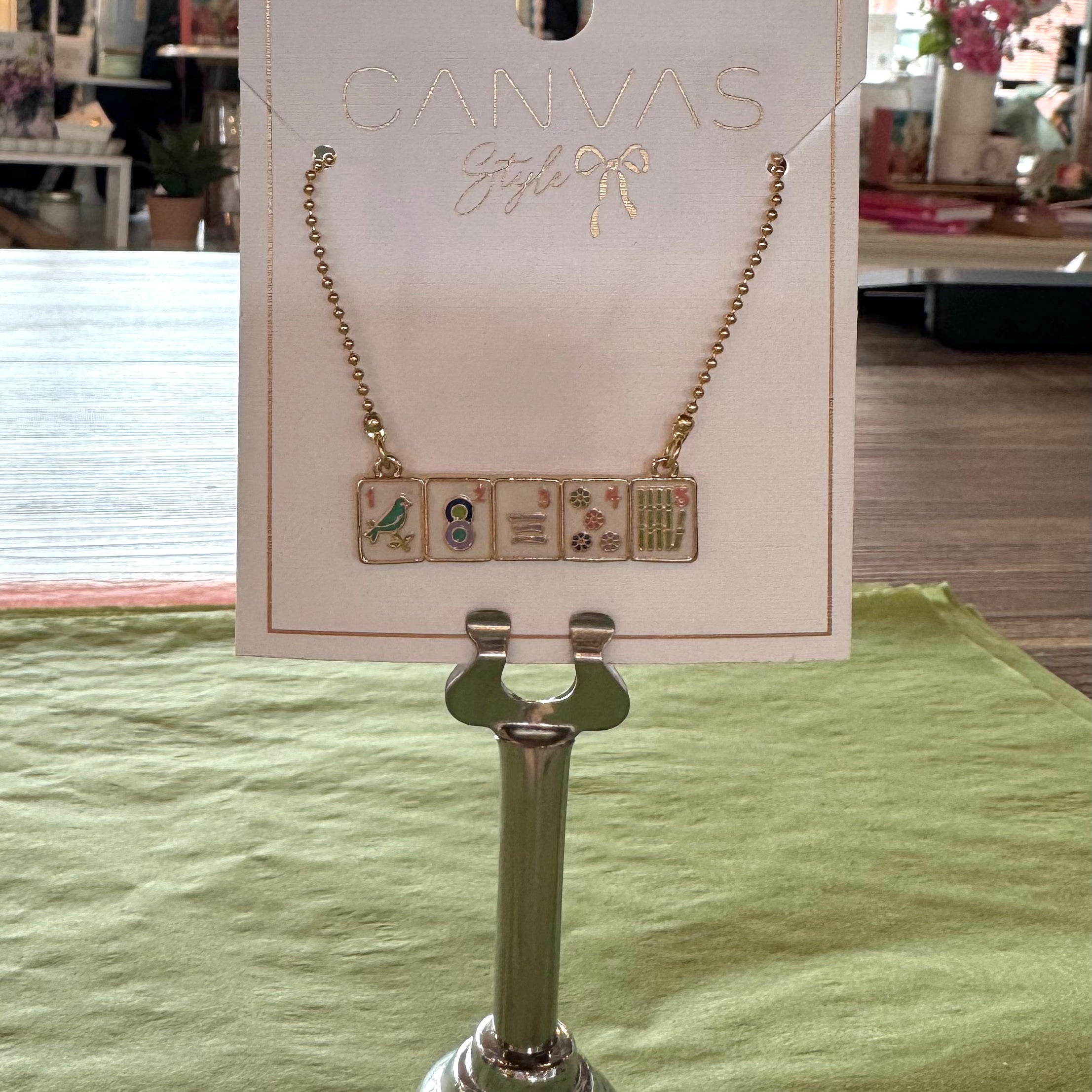 Mahjong Enamel Tile Wall Necklace in Multi