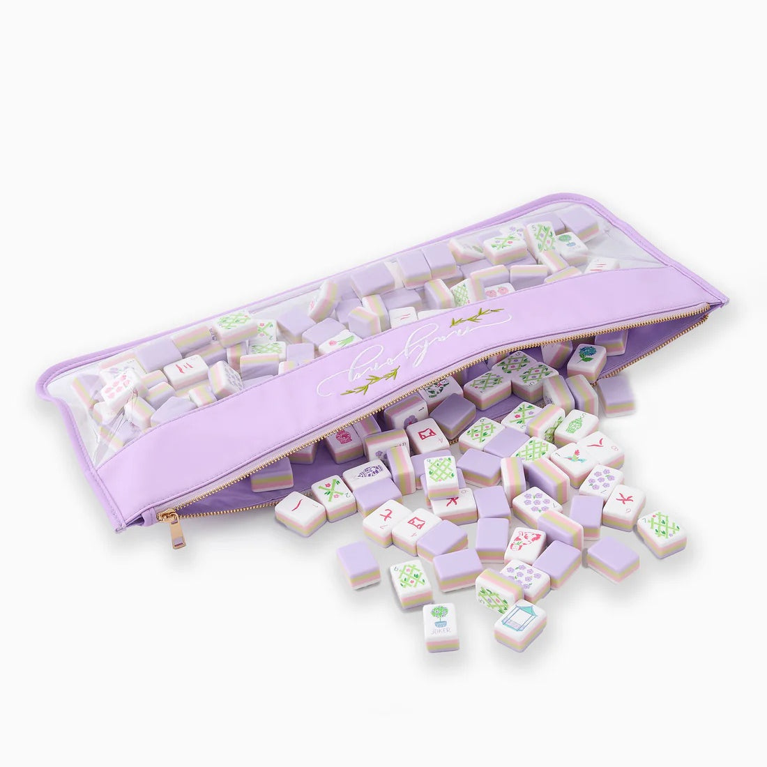 Lilac Script Mahjong Bag by Oh My Mahjong